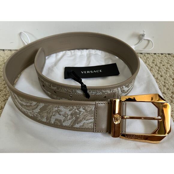 138. Versace Medusa Heritage Barocco Jacquard Logo Buckle Leather Belt main image 15